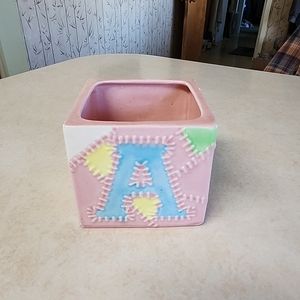 Vtg Lefton Block ABC's Nursery Planter Japan Baby Girl